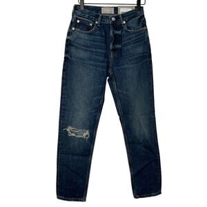 Everlane High Rise 90s Cheeky Straight Leg Denim Jeans Blue Size 25 Distressed